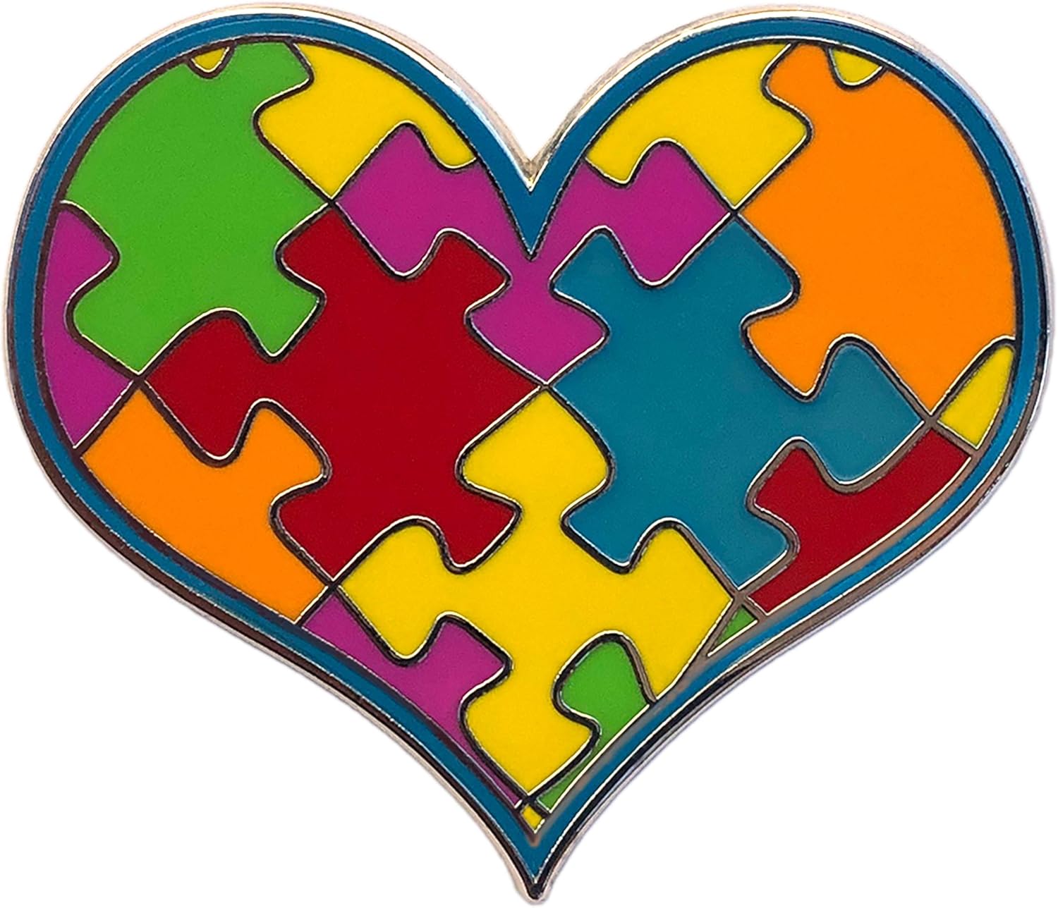 拼图块珐琅翻领心形别针. (夜光)